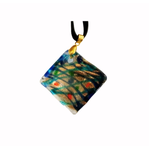 Handmade Fused Glass Pendant Necklace – Abstract Art Jewelry - Picture 1 of 4